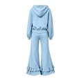 thumbnail image 5 of Szluipve 2 Piece Sets for Women Half Zip Hooded 2 Piece Tracksuit Set Long Sleeve Pullover Hoodie Top & Ruffle Hem Flare Wide Leg Pants Casual Loungewear Outfit with Pockets Sky Blue S, 5 of 8