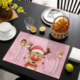 thumbnail image 3 of Merry Christmas Placemats Set of 6, Pink Winter Xmas Hat Deer Snowflake Placemats for Dining Table, Place Mats for Kitchen Tabletop, Waterproof Wipeable Dining Table Mats Set, 3 of 9