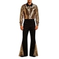 thumbnail image 2 of LEKWK 70S Disco Outfits for Men Shiny Sequin Button Down Long Sleeve Shirt and Flare Pants Matching Sets Vintage Dance Club Festival Costume, 2 of 6