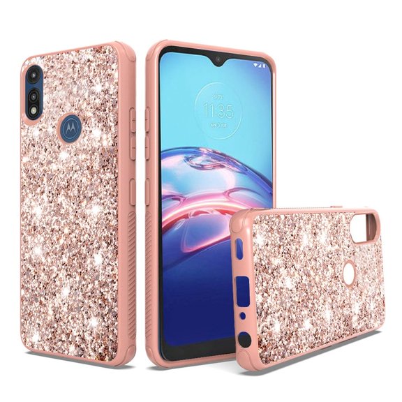GSA Sparkle Glitter Bling Hybrid Case for Motorola Moto E 2020 - Rose Gold