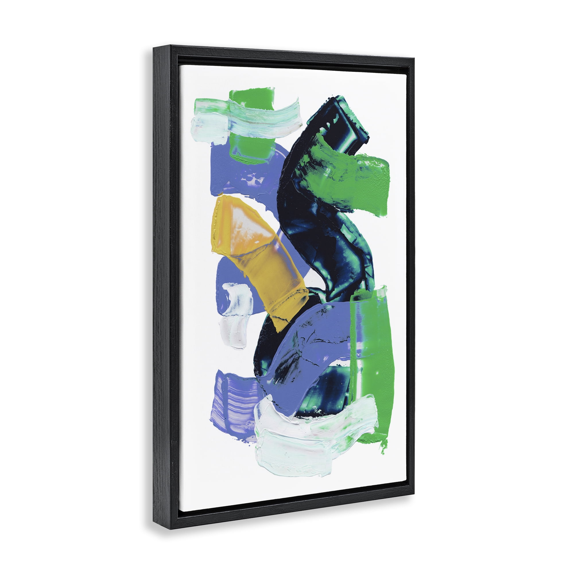 Stupell Industries Expressive Bold Brush Strokes Abstract Painting Black Floater Framed Canvas Art Print Wall Art, 17 x 25