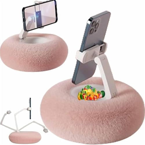 Soporte teléfono para con tazón para Aperitivos, Soporte para de Peluche, Almohada Ajustable para de 360° Altamente Ajustable con Tela de Felpa Suave con teléfono o Tablet de 4.7-13,A-Rosa