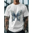 thumbnail image 2 of Men's T-Shirt Vintage Blue Butterfly Wings White Floral Short Sleeve Casual Tee Classic Crew Neck T-Shirt for Men, White XL, 2 of 7