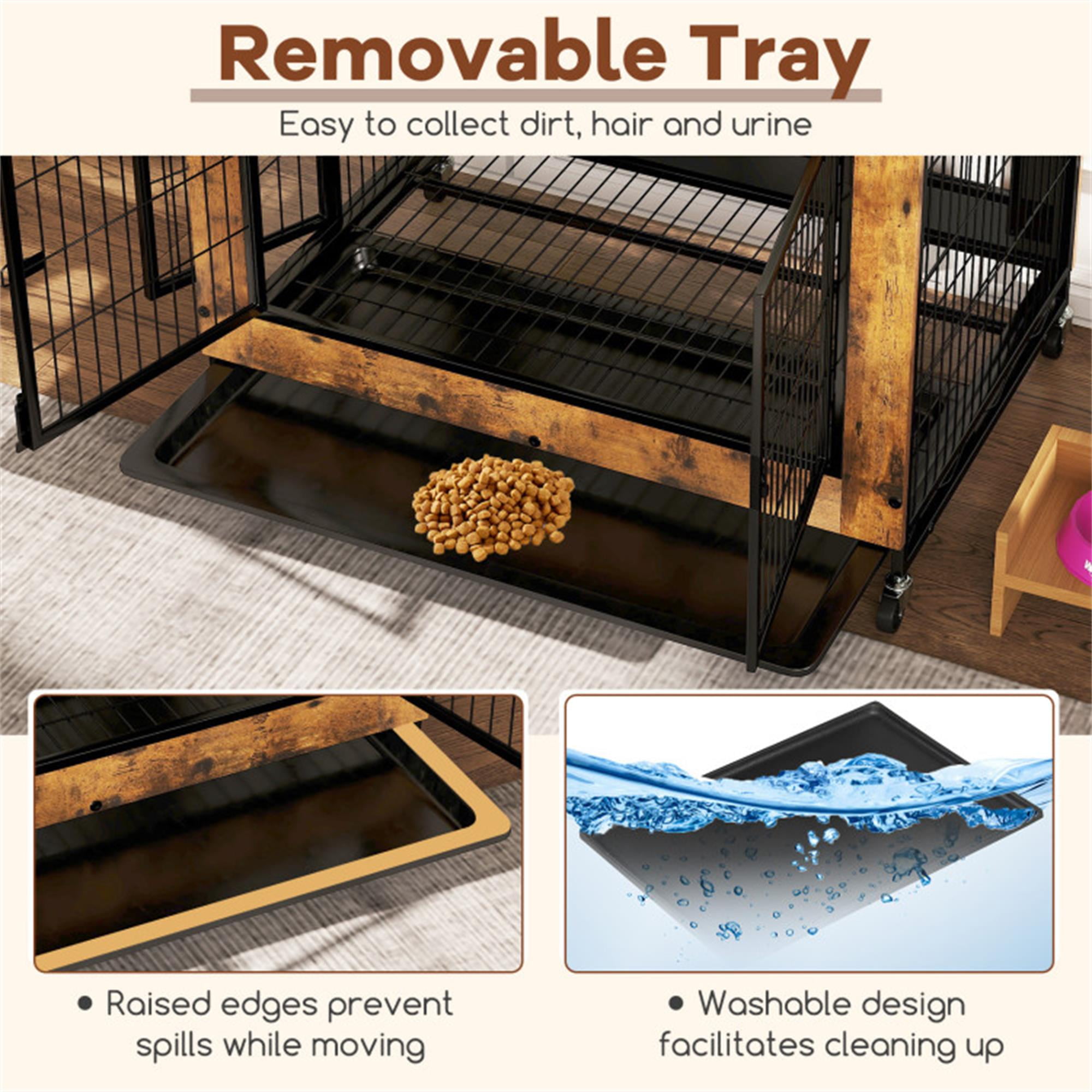 Pefilos 35" Industrial Dog Crate for Indoor Side End Table Dog Cage with Double Doors and Lift Top Heavy-Duty Pet Cages for Dogs Modern Kennel, Brown