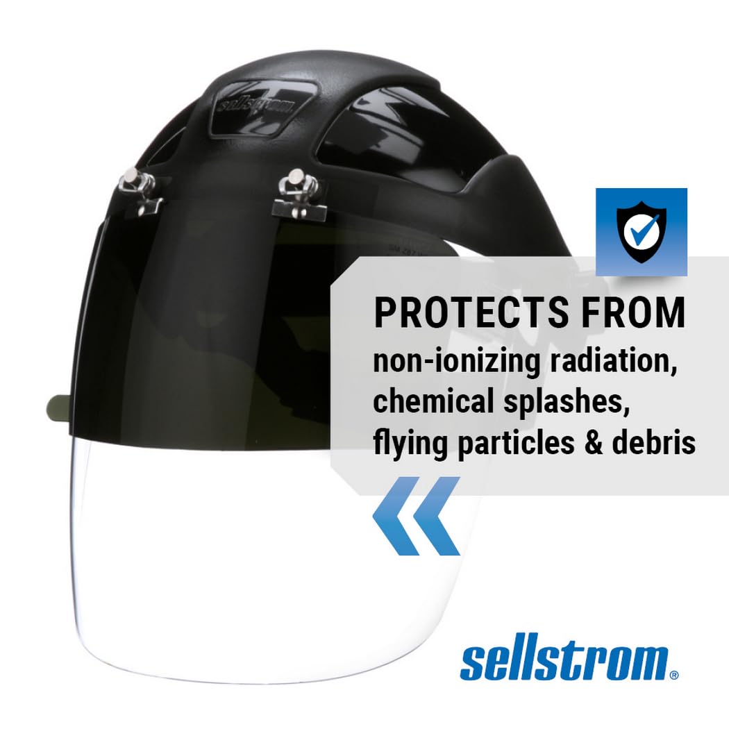 Sellstrom DP4 Face Shield - Lightweight Mask with High Crown & Ratchet Headgear for Work, Grinding, Plasma/Flame Cutting - ANSI Z87.1 - Clear Anti Fog Polycarbonate Window - UV/IR Flip Up Visor CA2