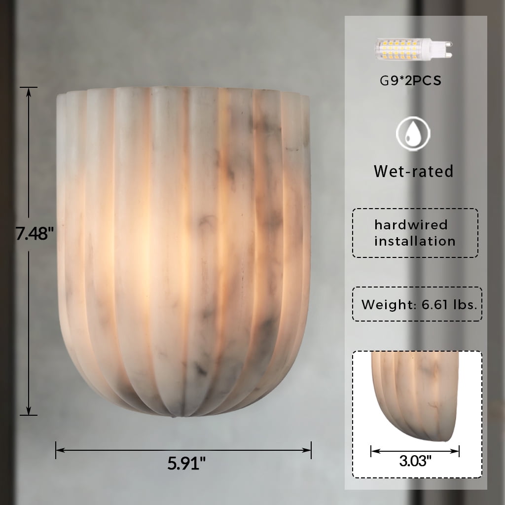 Elegant Faux White Marble Sconce, Modern Resin Wall Mounted Light with Brass Finish for Bathroom, Living Room, Hallway, Stairway