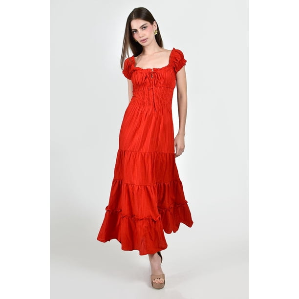 Vestido maxi campesino Roman Fashion /Juvenil, 14646 (Rojo) rojo M