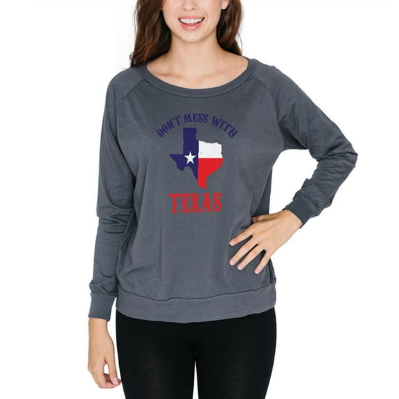 Don't Mess With Texas Juniors Long Sleeve Slouch Top Grey LG