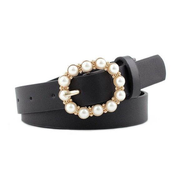 SWSMCLT Women's Patent Leather Belt For Dress Cute Metal Metal Buckle Basic Fashion Belt Work Jeweled Casual Black One Size