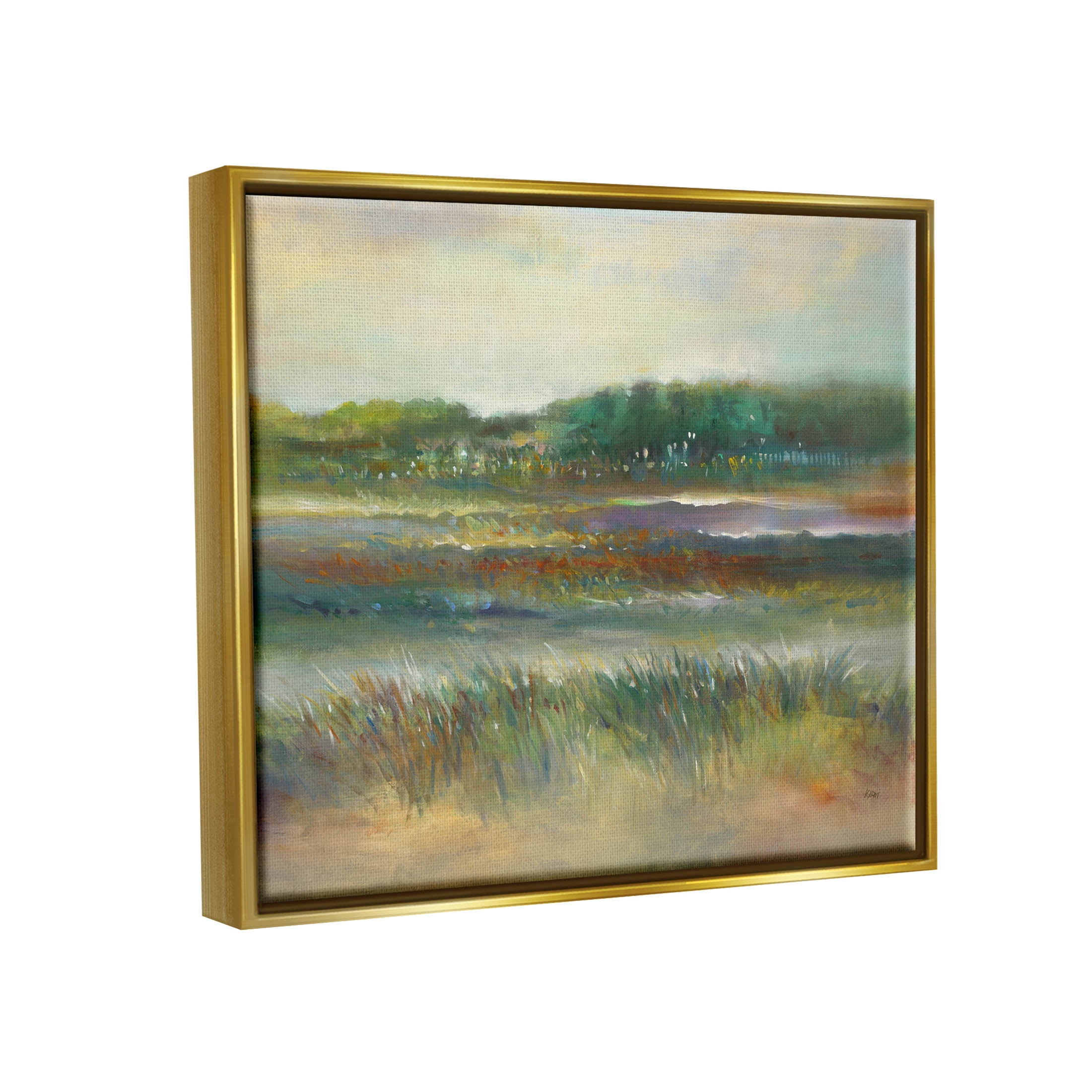 Calming Countryside Scenery Field Landscape Painting Metallic Gold Framed Art Print Wall Art