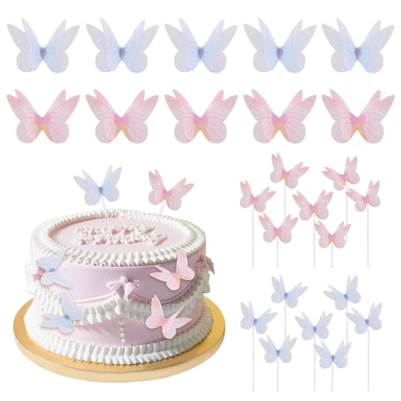 30Pcs Butterfly Cake Decoration Pink Blue Butterfly Cake Toppers 3D Butterfly Cupcake Topper for Birthday Wedding Party Cake Decoration Butterfly