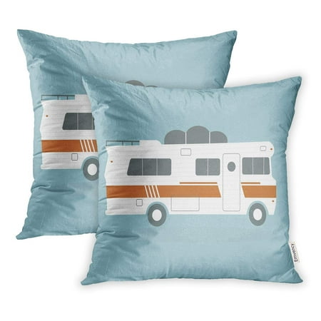 ECCOT Blue Mobile Vintage Camping Cars All Family Red Bus Caravan Beach Retro Trailer Pillowcase Pillow Cover 20x20 inch Set of