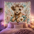 thumbnail image 2 of Highland Cow with Pink Flowers and Horseshoe Against Lace Background, Cozy Watercolor for Animal Lovers, Farmhouse Western Decor, Birthday Gift, Tapestry Wall Hanging for Bedroom and Living Room, 2 of 7