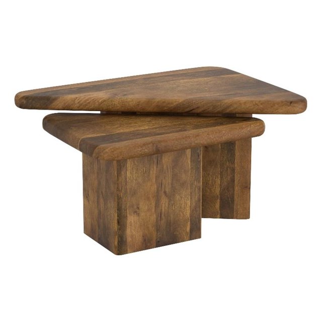 Pemberly Row Mid-Century Modern Solid Wood 2pc Coffee Table Set Walnut