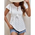 thumbnail image 4 of Top informal con ojales, camiseta de jacquard con ojales para mujer, top de verano con cuello redondo y cordones, blusa tipo jersey con cordones para mujer, rendimiento finamente ajustado, 4 of 9