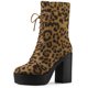 thumbnail image 1 of Botas de combate con plataforma con cordones y tacones gruesos para mujer Leopardo 37 Unique Bargains Moda, 1 of 7