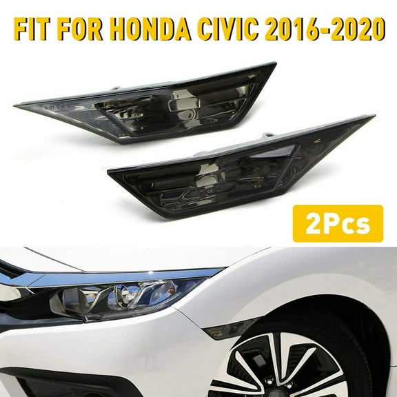 Smoked Side Marker Lamp Turn Signal Light W/ LED Bulbs For Honda Civic 2016-2021