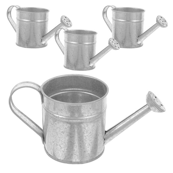GOOHOCHY 4pcs Mini Galvanized Flower Buckets Vintage Farmhouse Flower Holder with Handle Sprinkle Watering Can for Indoor and Outdoor Decor