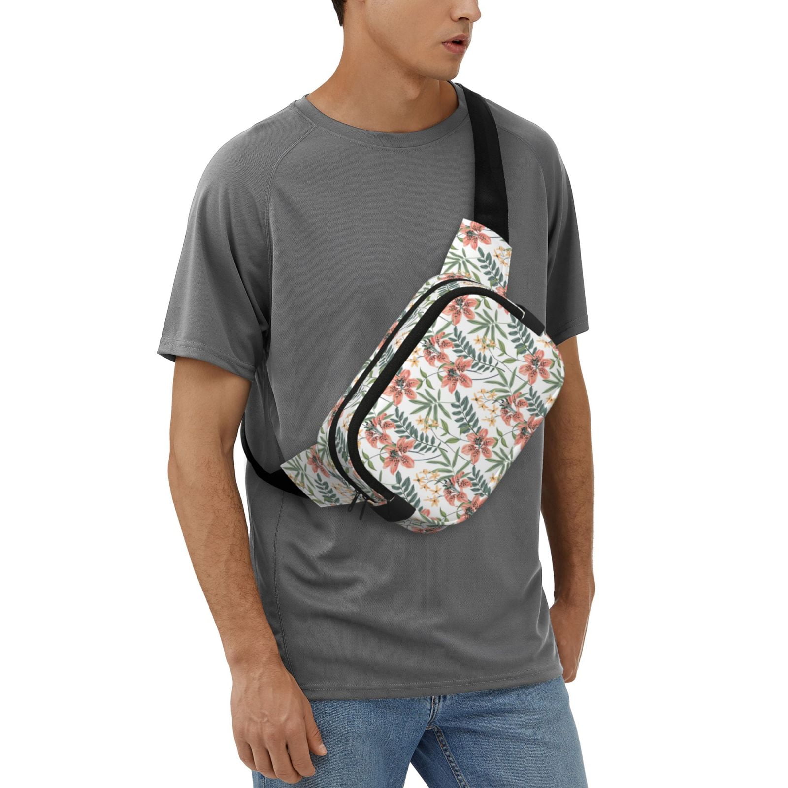 Picia Lilies Flowers Print Square Double-Layer Waist Bag Mini Adjustable Waist Belt Bag Exercise Running Travel Hiking