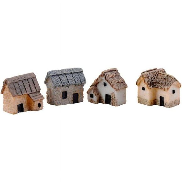 Stone Cottage Set for Fairy Garden Decor, DIY Craft & Tabletop Accent, Includes 4 Mini Houses Miniature Landscape Kit