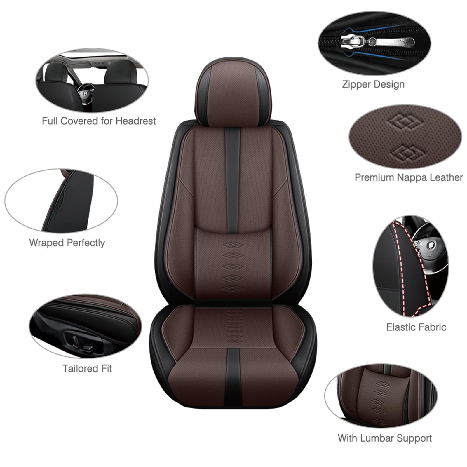 Leather Seat Covers for Subaru Most 98% Cars SUVs,Premium Car Seat Covers Front Set,Waterproof Car Seat Protectors with Airbag,Comfort Interior Cover Seats for Cars(Black+Brown)