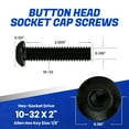 thumbnail image 2 of Fastenere Button Head Socket Cap Screws - 10-32 x 2" (25-Pcs) Alloy Steel, Fully Threaded, Fine Black Oxide Finish, Corrosion-Resistant,, Machine Thread, Easy to Install w/ Allen Hex Drive, 2 of 7