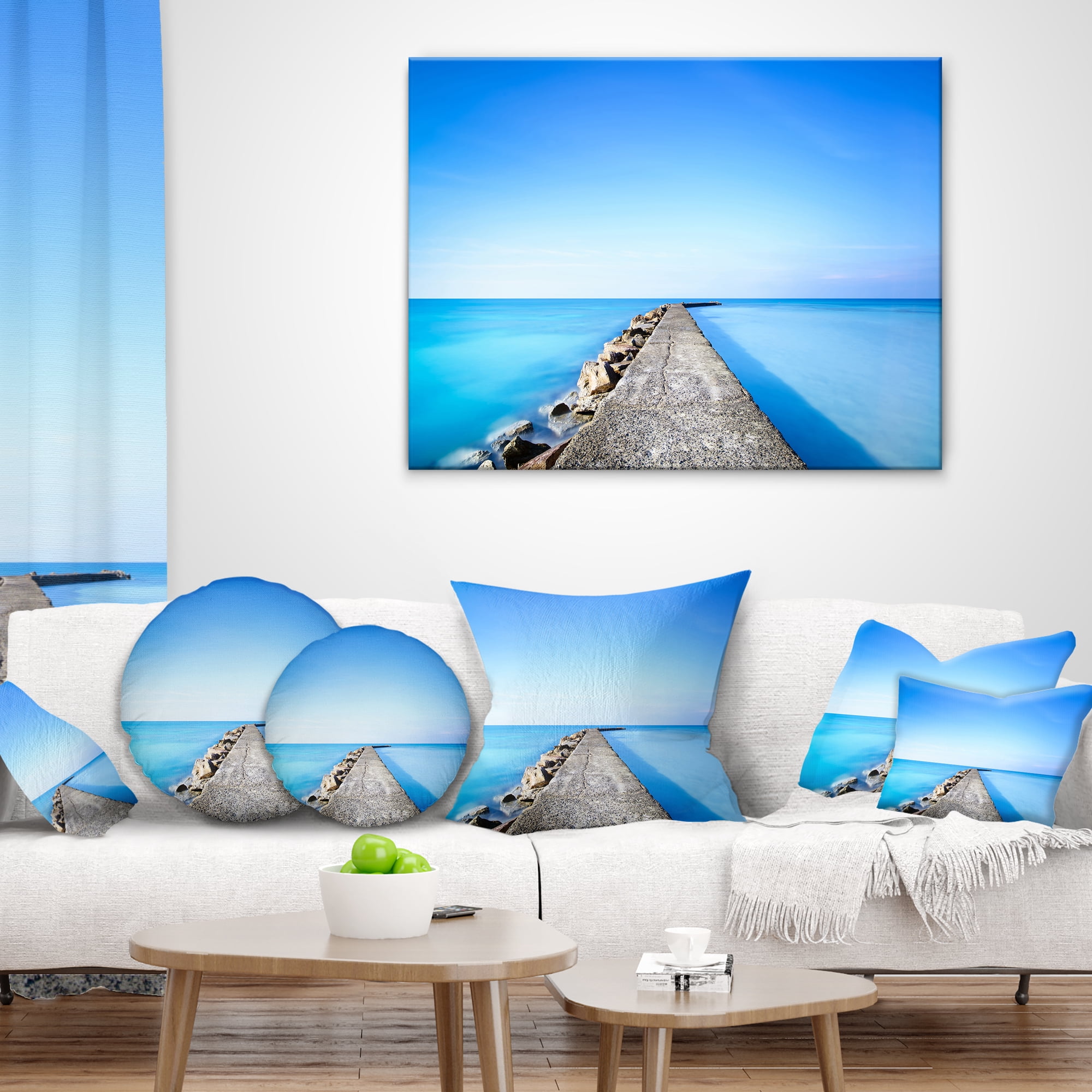 Designart Concrete and Rocks Pier - Seascape Throw Pillow - 18x18