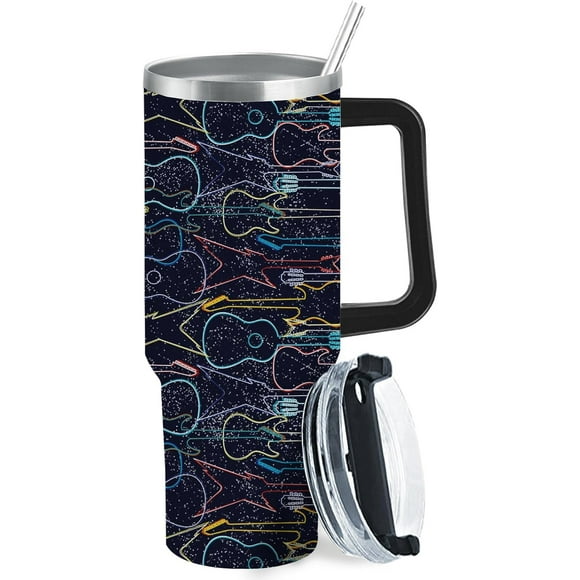 Guitar Music 40oz Tumbler With Handle Gifts For Friends Sports Tumbler With Lids For School