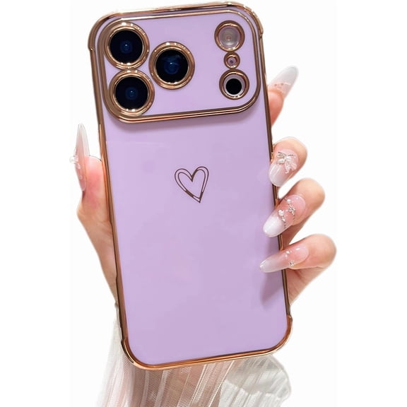 MYKOMI for iPhone 18 Pro Case with Heart Pattern,Cute Luxury Plating Edge Design,Camera Lens Protection, Shockproof Protective Phone Case for Women Girls