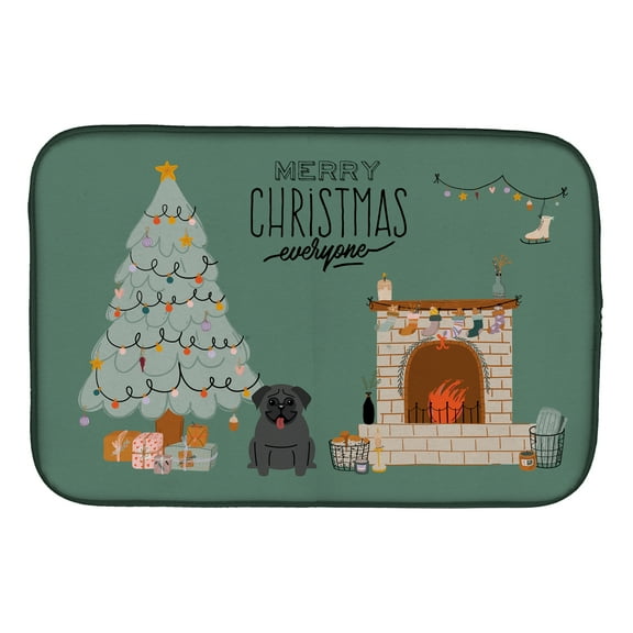 Black Pug Christmas Everyone Dish Drying Mat