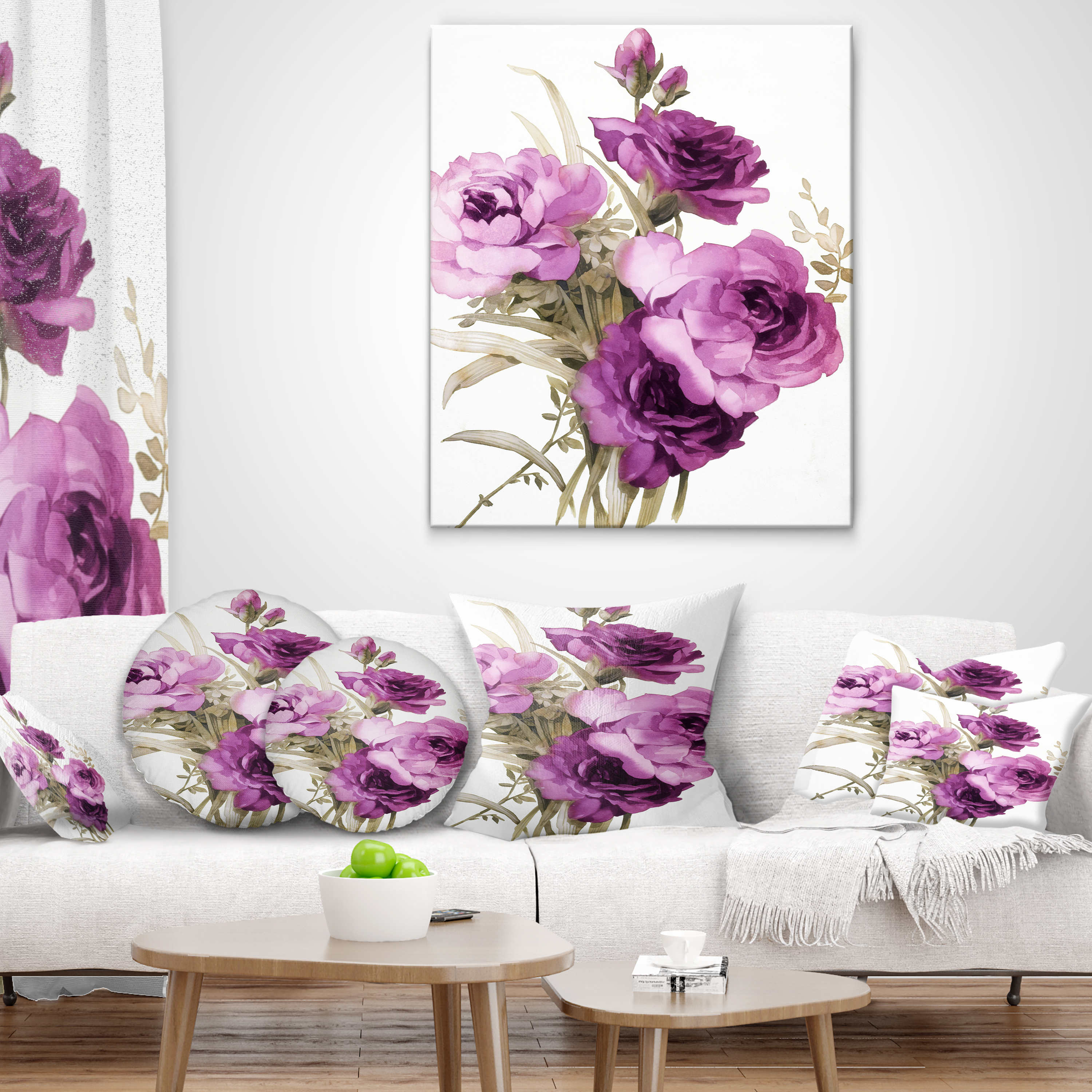 Designart Bunch of Purple Flowers - Floral Throw Pillow - 12x20