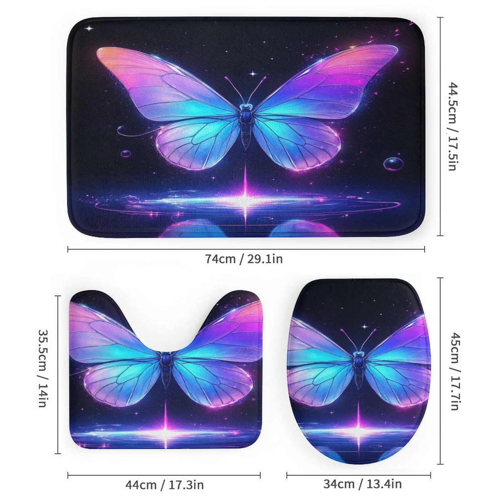 Dreamy Purple Butterfly Pattern (110)-1 Shower Curtain Set Modern Bathroom Decor Mats 4pcs Fabric Bathroom Curtain Slip Floor Rug Toilet Lid