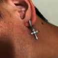thumbnail image 6 of Men's Punk Cross 14K White Gold Earrings for Women Men Classic Shiny Rhinestone Ear Buckle Earring Fashion Hiphop Party Jewelry, 6 of 6