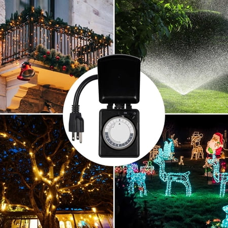 BN-LINK Compact Outdoor Mechanical Timer, 24 Hour Programmable Dual Outlet Timer - Plug in, Waterproof, Heavy Duty, For Lamps Christmas Lights - Image 6