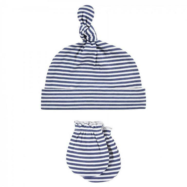 Hudson Baby Infant Boy Cotton Cap and Scratch Mitten Set