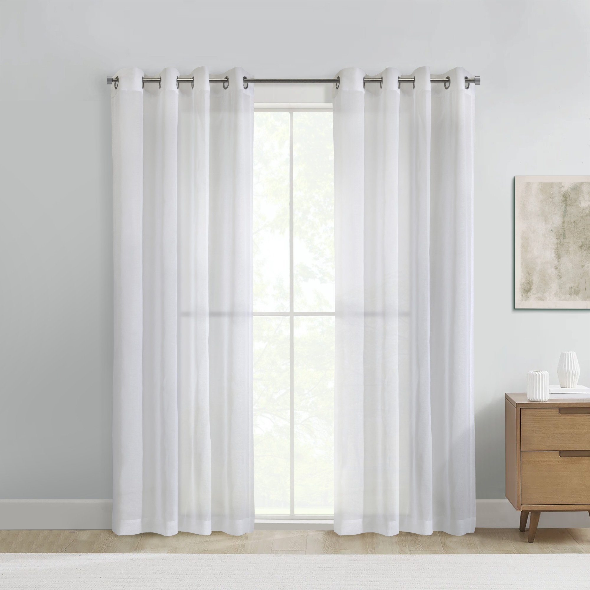 Loft Living Daisy Sheer Grommet Indoor Curtain 52 x 63 in White