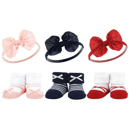 

Hudson Baby Infant Girls Headband and Socks Giftset Red Navy Bows One Size