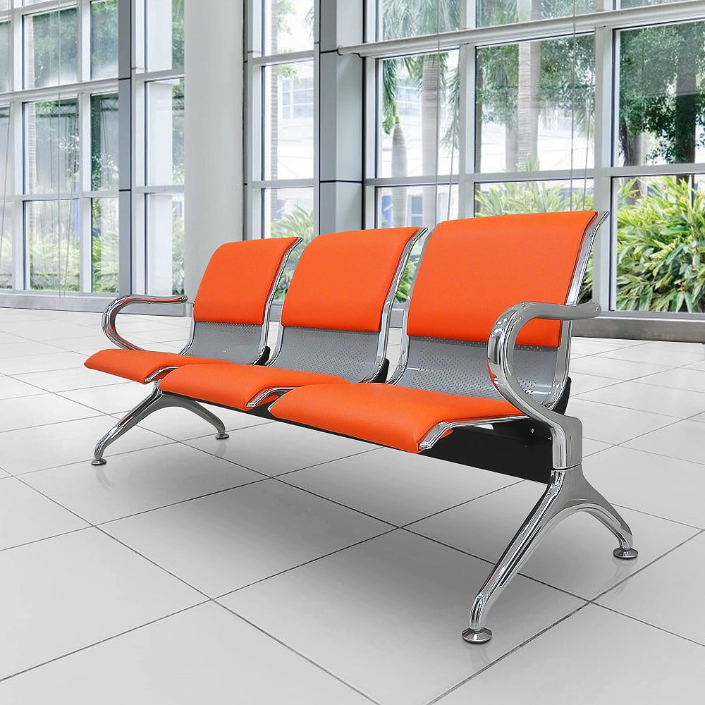 airport reception chairs waiting room chair with orange leather cushion  lobby chairs for reception room office 3 seat reception bench orange