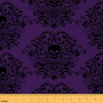 Homewish Retro Baroque Floral Fabric by the Yard 2 Yard,Damask Flower Print Room Decor Fabric by the Yard,Purple Black Gothic Skull Fabric for Sewing For Adults,Ultra Soft Bedroom Decoration