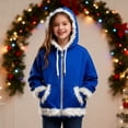 thumbnail image 6 of LIJCC Girls Mock Neck Hooded Jackets Furry Trim Winter Warm Zipper Sweatshirts Soft Fleece Oversized Xmas Trendy Coats(Blue,2-3 Years), 6 of 6