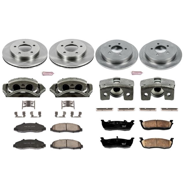 PowerStop Front and Rear Stock Replacement Brake Pad and Rotor Kit with Calipers Fits: FORD Select Models KCOE1868