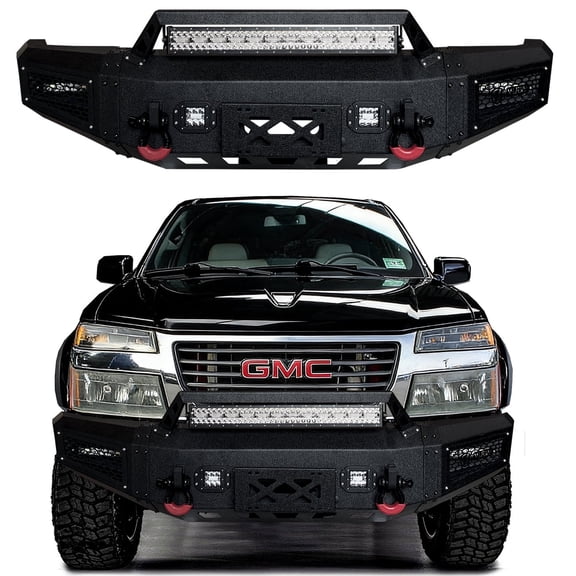 Vijay Compatible with 2004-2005-2006-2007-2008-2009-2010-2011-2012 GMC Canyon Front Bumper with LED SpotLights and D-Rings and Winch Plate
