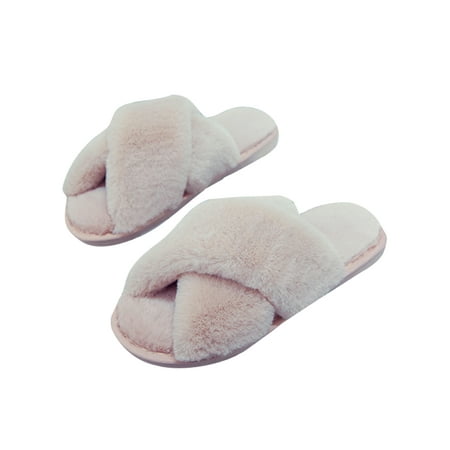 

Difumos Women Cozy Plush Lining Fuzzy Slippers Slip On Fluffy Slides Winter Warm Casual House Shoe Pink 5.5-6