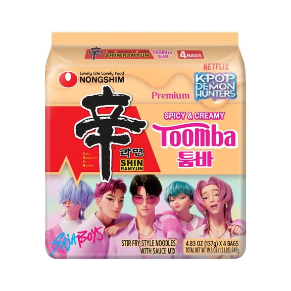 Nongshim Shin Toomba Stir Fry Creamy Premium Ramen Noodle Soup Pack, 4.83 oz X 4 Count, Shelf-Stable