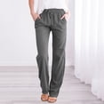 thumbnail image 1 of Women's Plain Cotton And Linen Drawstring Loose Casual Wide Leg Trousers, 1 of 2
