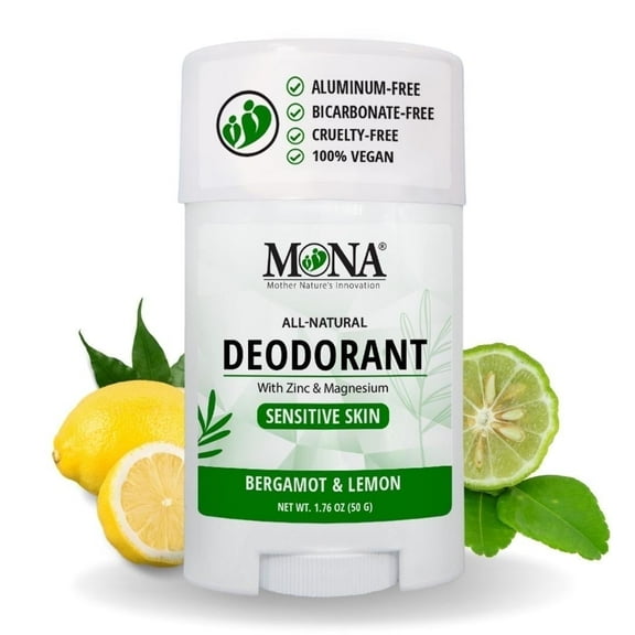 MONA All Natural Magnesium Deodorant For Women & Men | Bergamot and Lemon | For Sensitive Skin | No Baking Soda or Aluminum | (1.76 Oz)