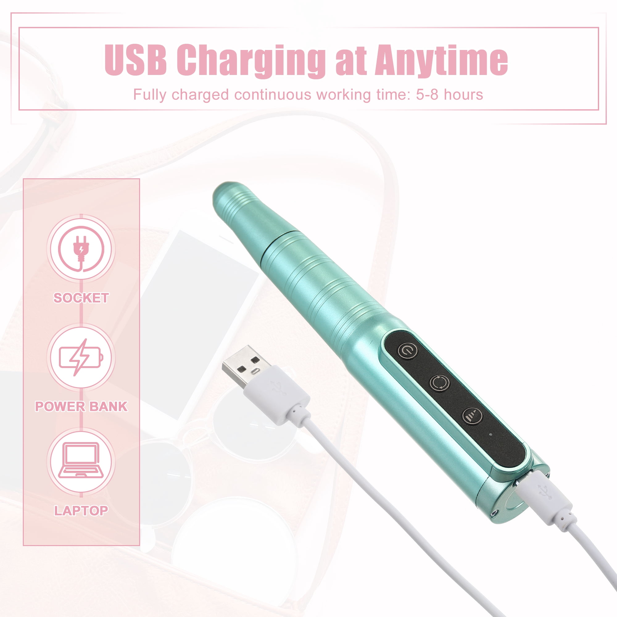 Electric Cordless Nail Drill Kit 26000RPM Nail Drill MachineNail Drill for Manicure Polishing Green
