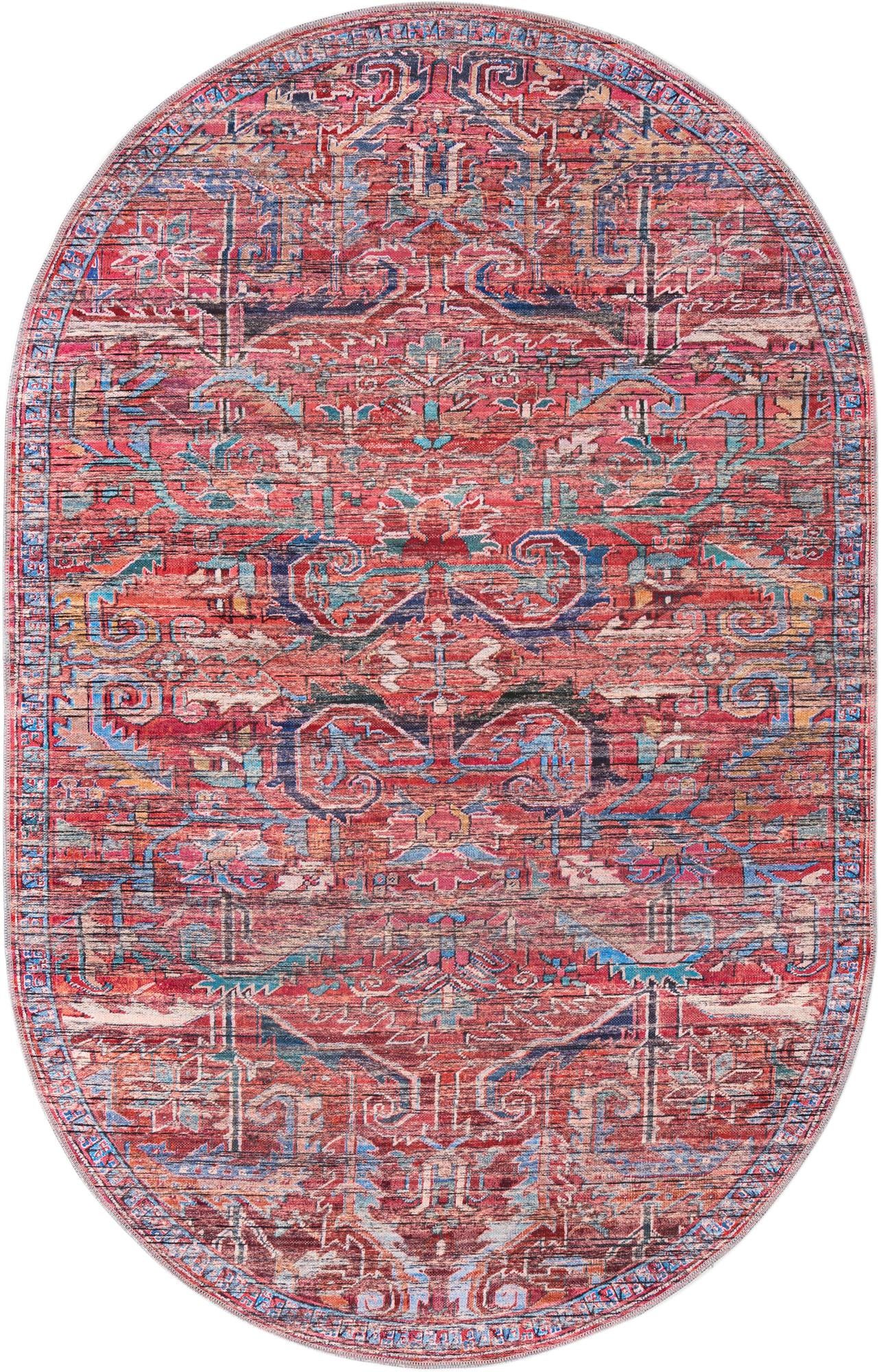 Maahru Collection Washable Rug 5' x 8' Oval Rust Red Low