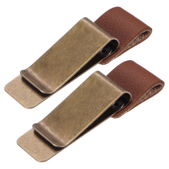 50mm Inoxidable Acero Clip con PU Cuero Bolígrafo Lazo Portalápices Soporte para Cuaderno Diario Libreta, Dorado Marrón Paquetes de 2