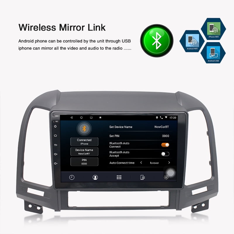Car Stereo 9in 2Din Touchscreen,GPS Navigation MP5 Player Multimedia for Android 9.1 Fit for Santa Fe 06-12